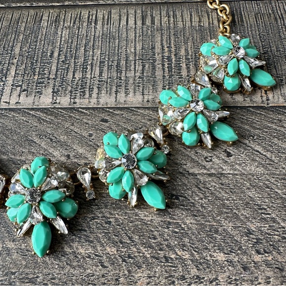 J Crew Teal and Crystal Cluster Flower Necklace - Picture 6 of 8